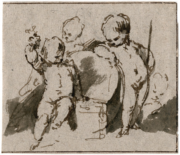 Putti bij een wijnkuip