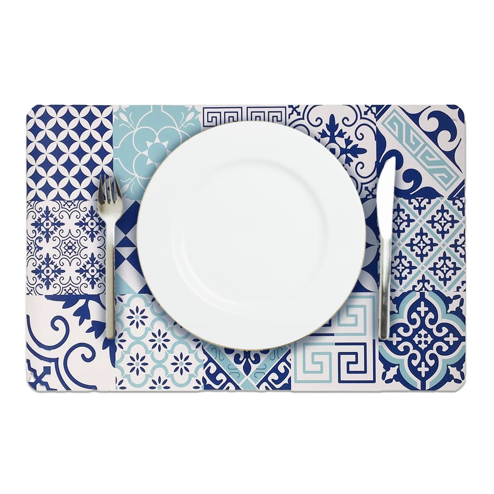 Manteles individuales de plástico Zonana™ color azul/blanco, 4 piezas