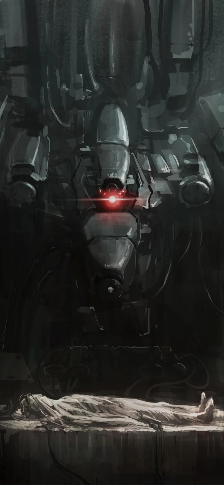 Ominous Machine Over Subject - Digital Concept Art Full HD iPhone Wallpaper (1090x2360)