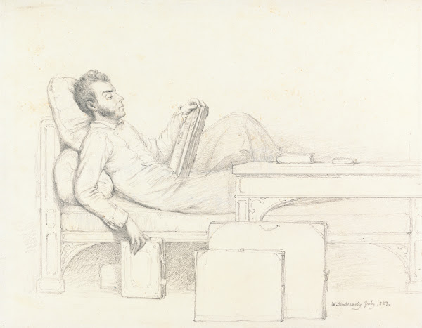 Self Portrait of the Artist Reclining on a Gothic Couch Reading a Book 1827
