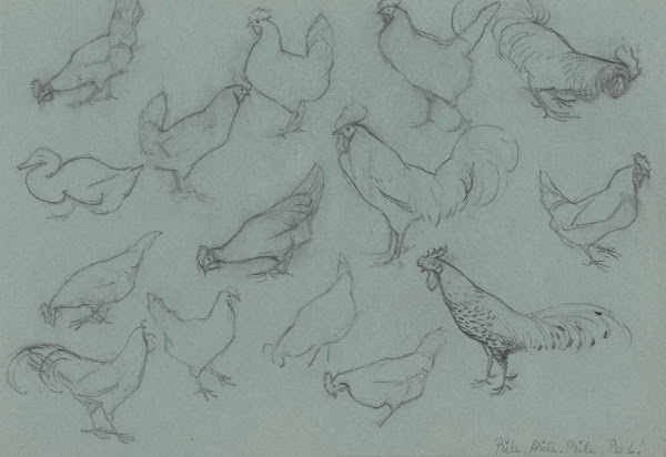 Study sheet with chickens 20th century