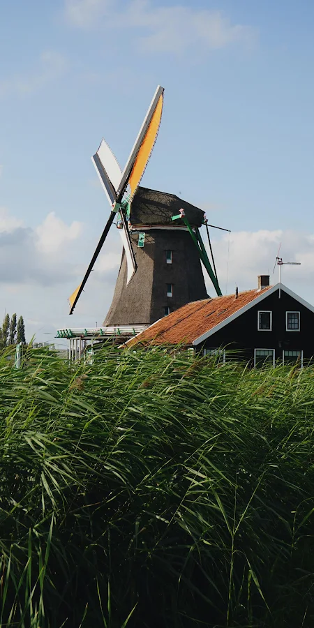 Traditional Dutch Windmill and House Full HD iPhone Phone Wallpaper