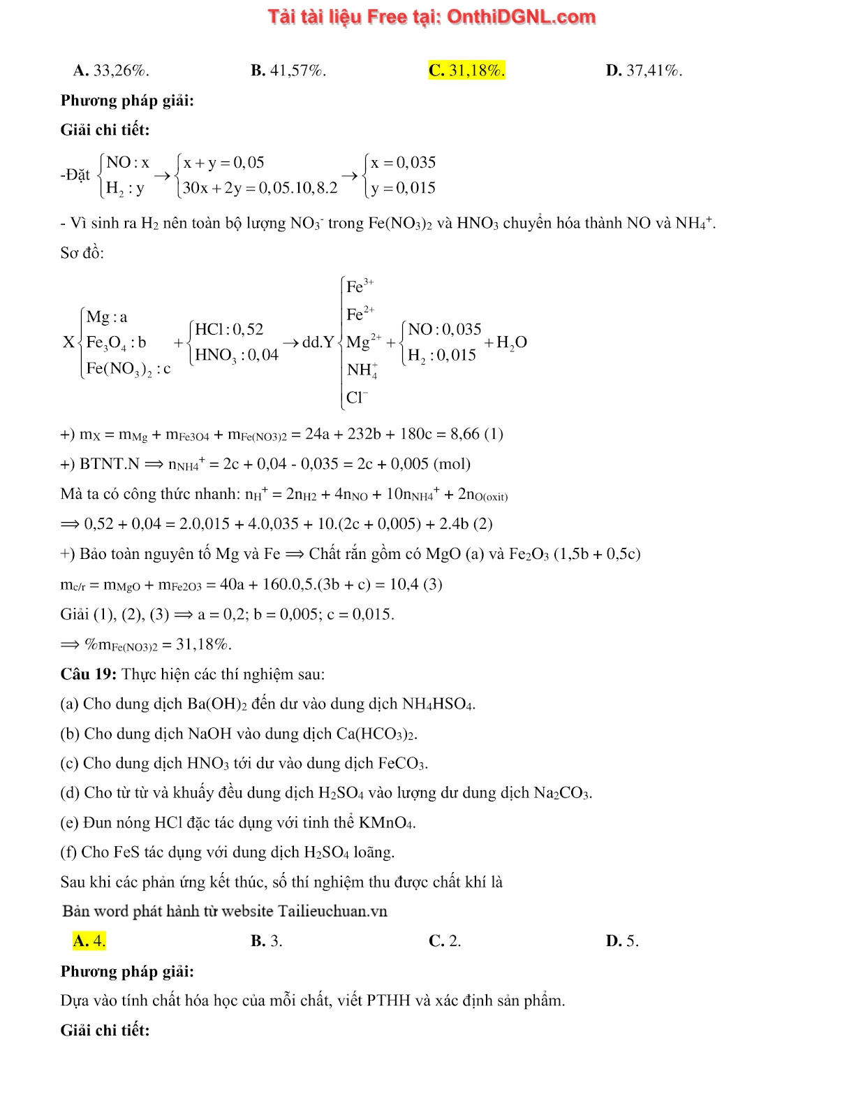135 bài tập môn Hóa học - Ôn thi ĐGNL Bách khoa Hà nội Phần 7