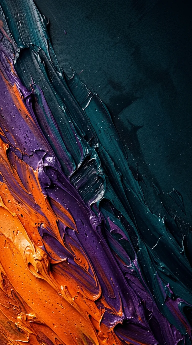 Abstract Impasto Layered Paint Texture with Orange and Blue Gradient - Free 4K mobile Wallpaper