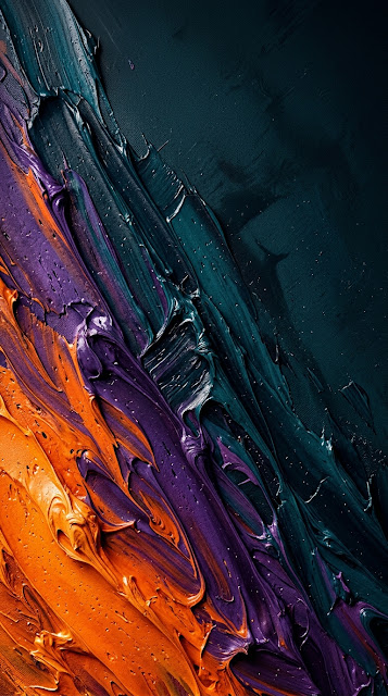 Abstract Impasto Layered Paint Texture with Orange and Blue Gradient - Free mobile Wallpaper