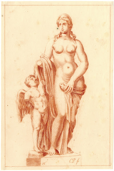 Beeld van naakte godin en Amor Venus