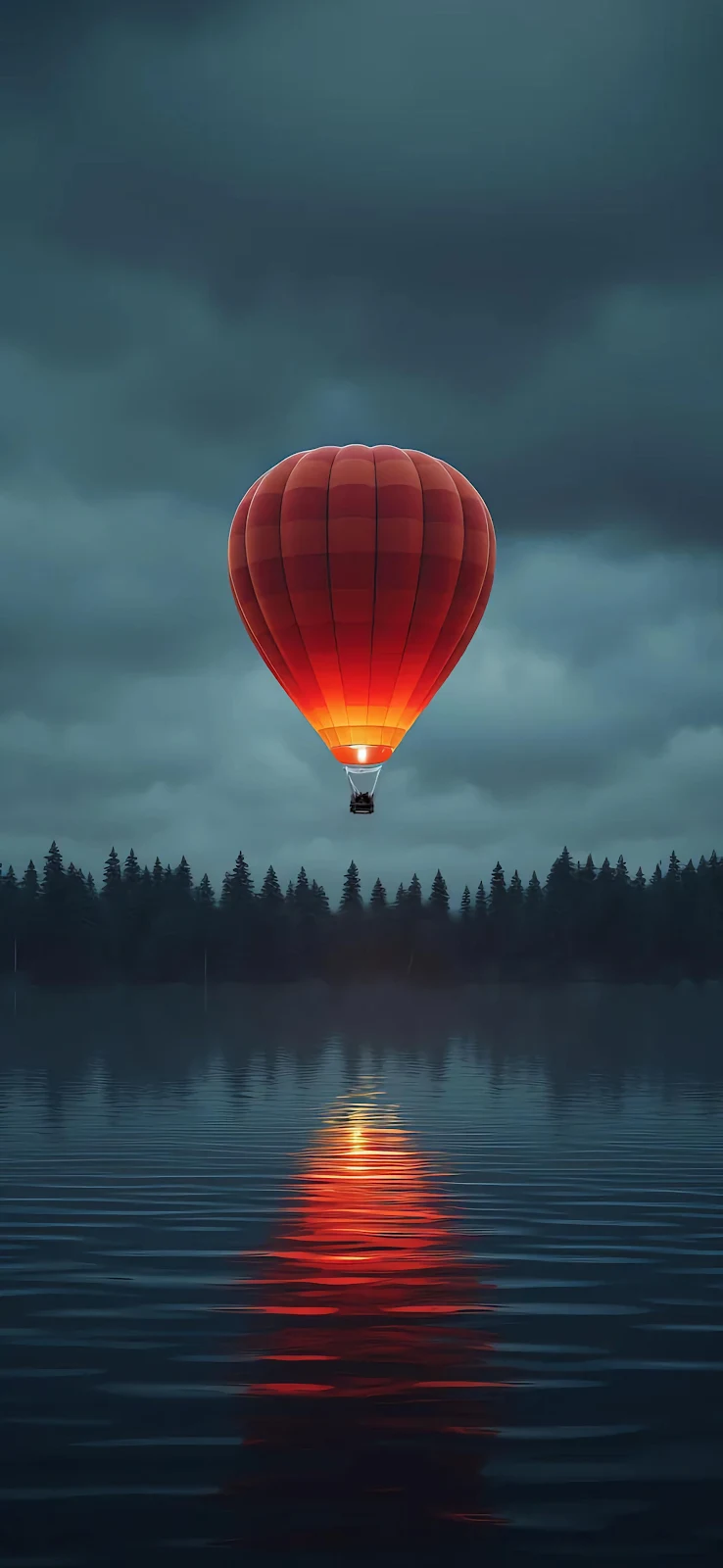 Glowing Red Balloon Over Lake - Moody Digital Art 2K iPhone Wallpaper (1920x4161)