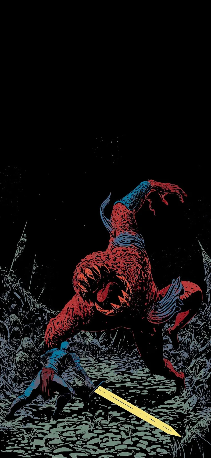 Warrior Vs Giant Red Beast - Comic Book Art Full HD iPhone Wallpaper (1102x2387)