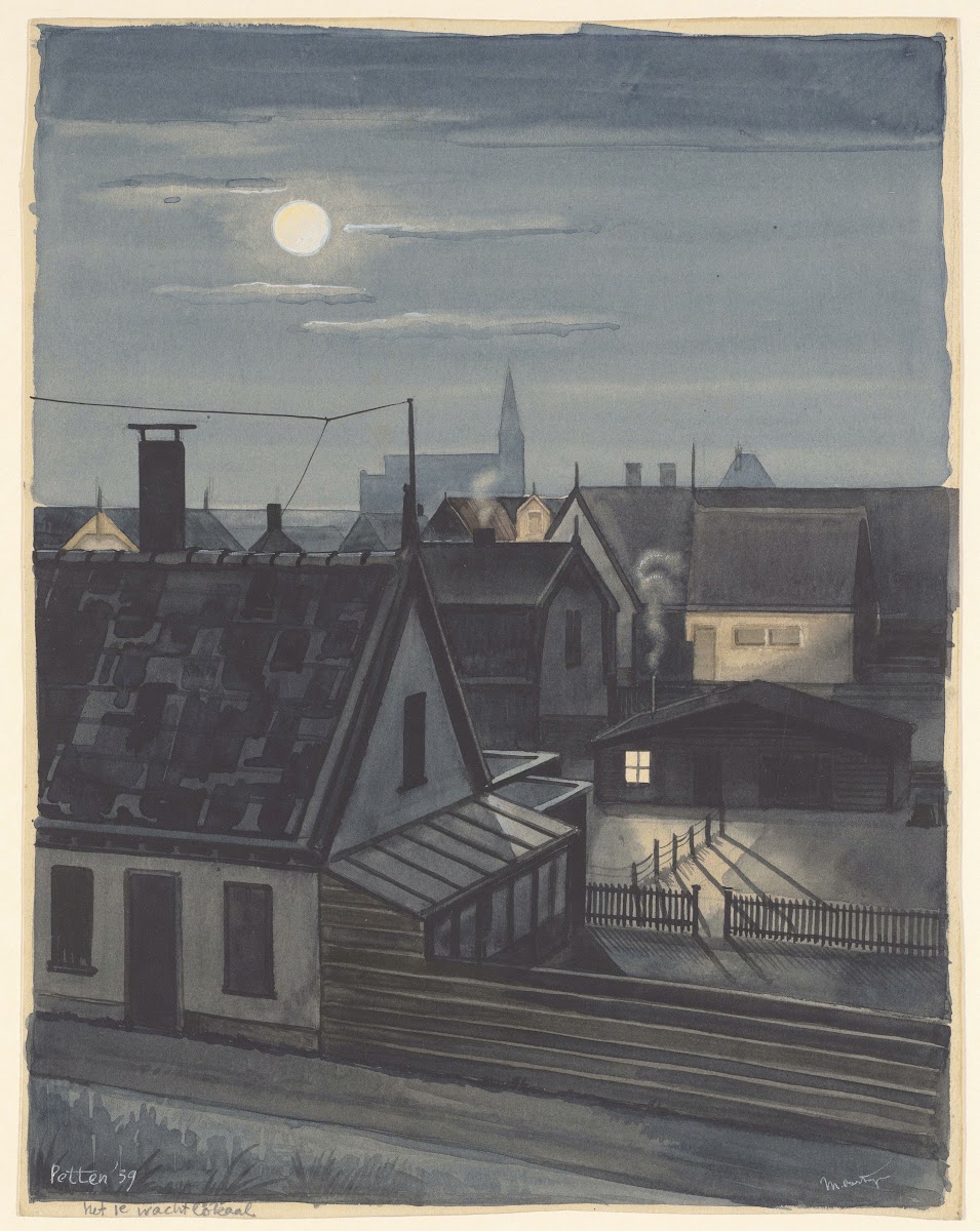 Gezicht te Petten bij nacht het 1e wachtlokaal 1939