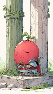 Whimsical Radish Knight Sitting Sad Comic Book Illustration