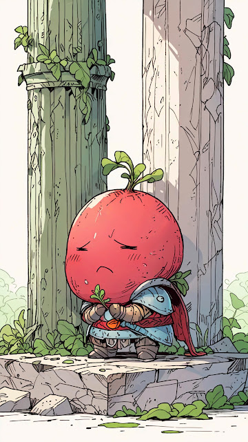 Whimsical Radish Knight Sitting Sad Comic Book Illustration - Free mobile Wallpaper