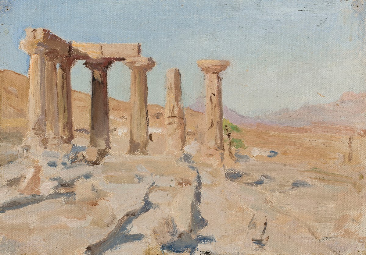 Temple of Apollo and Mount Parnassus in Corinth From the journey to Greece 1905
