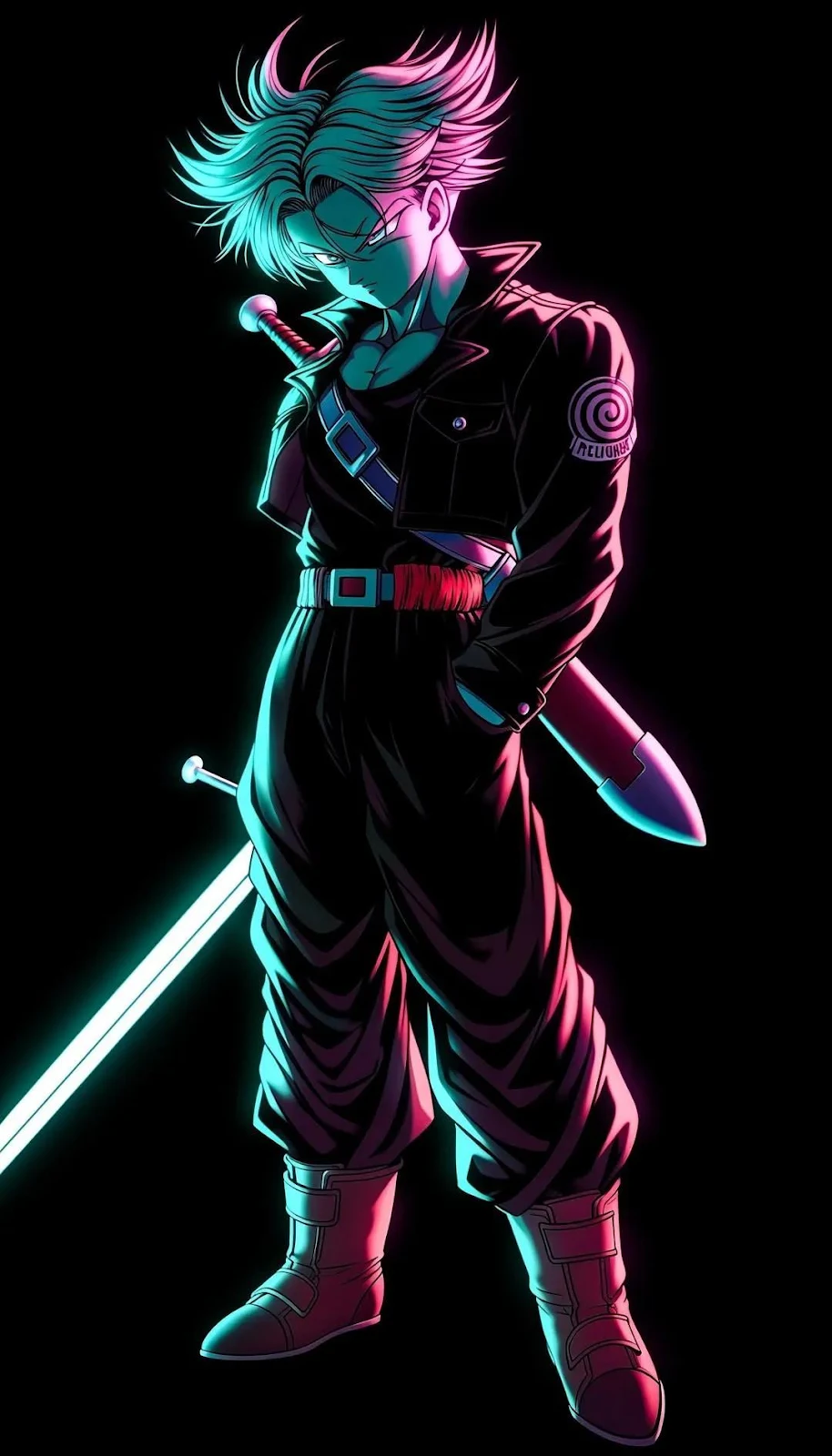 Future Trunks Neon Anime Art - Neon Digital Art iPhone Wallpaper (1080x1890)