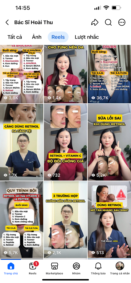 Kênh Reels của học viên Bác Sĩ Hoài Thu
