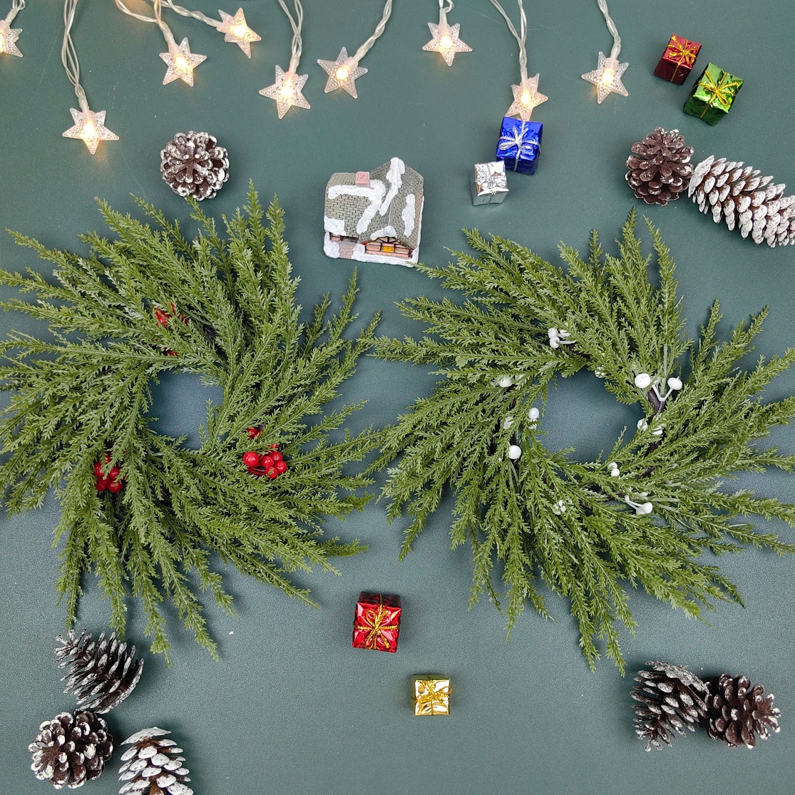 Christmas pine wreath with snow effect