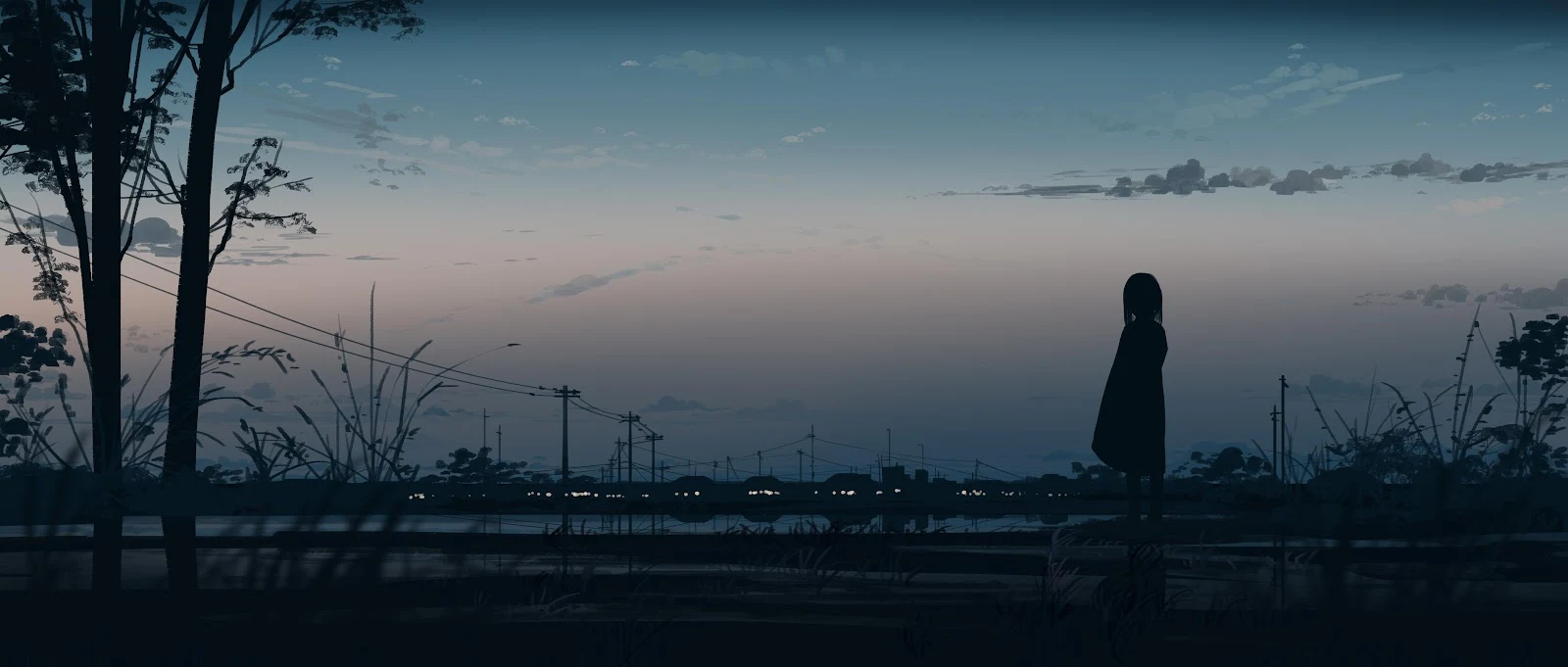 Girl Watching The Twilight Sky - Anime Art Style 4K Wallpaper (5640x2400)