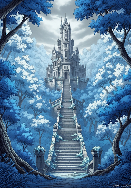 Ethereal Blue Forest Gothic Mansion