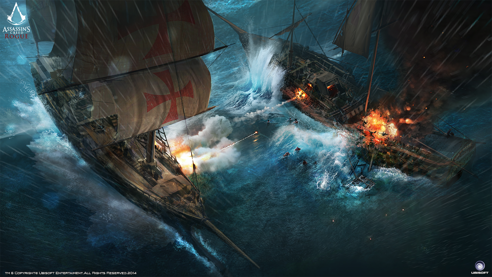 Assassin's Creed Rogue Naval Battle - Digital Concept Art 4K Wallpaper (3840x2160)