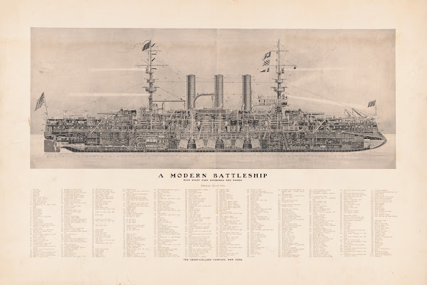 A modern battleship with every part numbered and named 1904