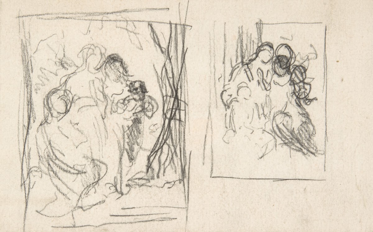 Two studies for a figure composition including three women and a child 182076