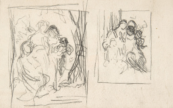 Two studies for a figure composition including three women and a child 182076