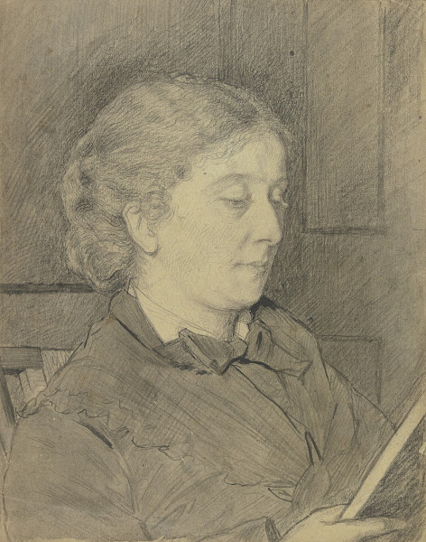 Luise Scholderer lesend mit Katze