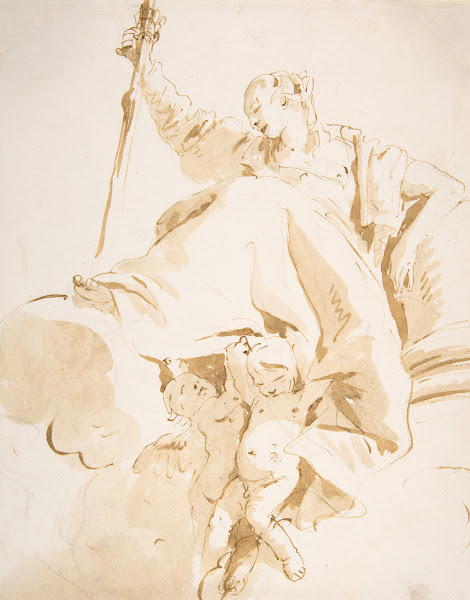 Seated Women Holding Aloft a Sword and Supported by Two Putti 16961770