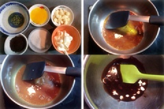 Chuẩn bị đầy đủ nguyên liệu cho phần nhân kem bánh cuộn cacao, đồng thời ngâm gelatine trong nước cho mềm. Cho đường vào nồi đun với lửa nhỏ vừa đun vừa khuấy đều cho đường. Cho 130g kem whipping vào phần đường bên trên, đảo đều một lúc rồi tắt bếp. Nhân lúc còn nóng bạn cho chocolate trắng và bột cà phê vào, khuấy đều cho tan.