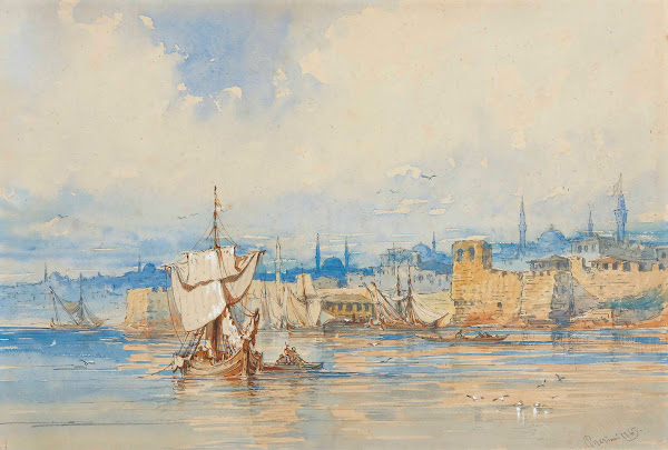 Fishing boats on the Sea of Marmara at Kumkapi Istanbul 1865