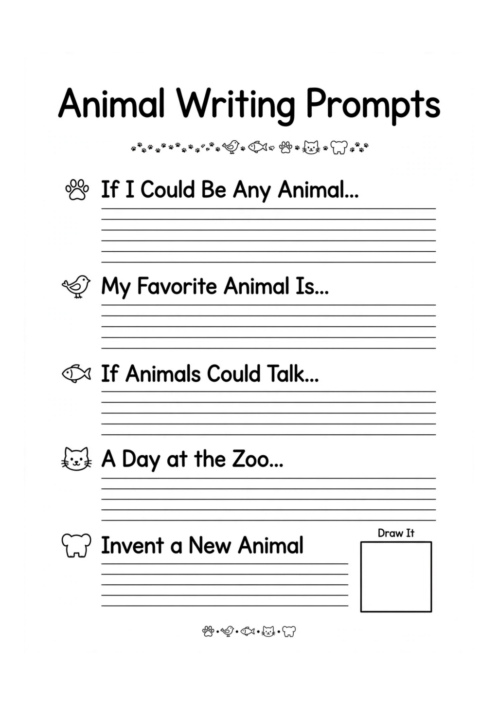 Animal Writing Prompts Worksheet