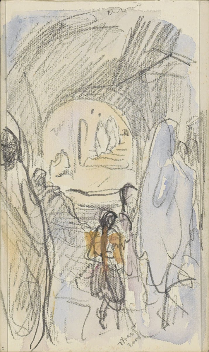 Straat met figuren bij een rondboog in Biskra 1922