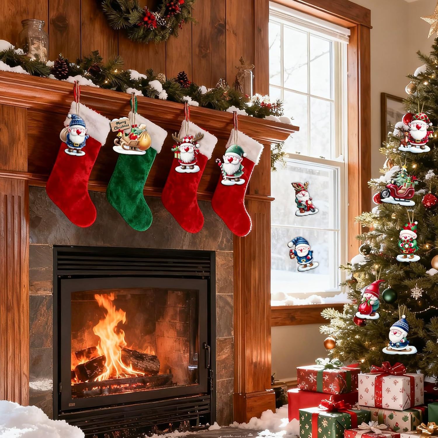 Christmas wooden ornaments with gnome motif