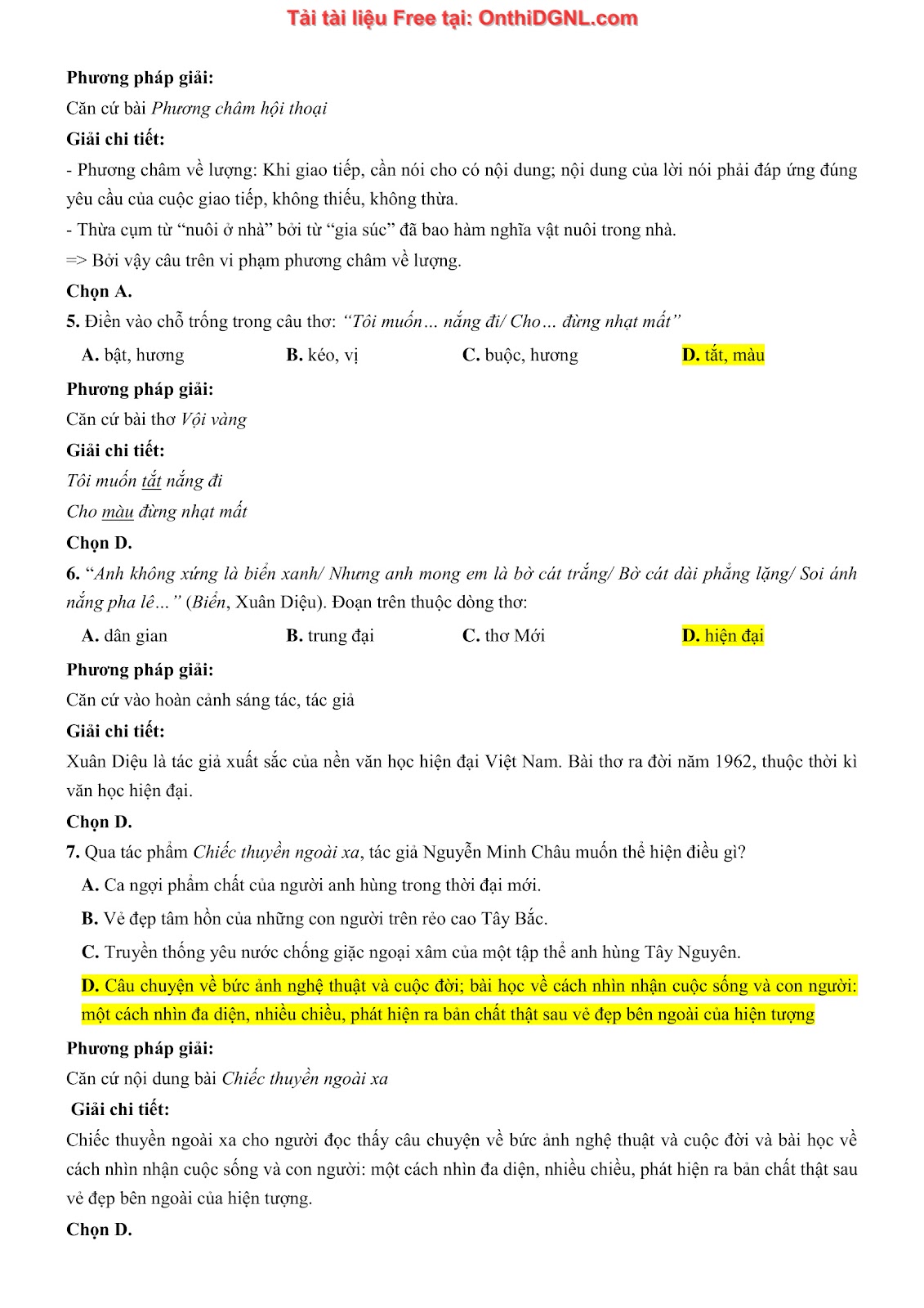 500 bài tập môn Ngữ Văn - Ôn thi ĐGNL ĐHQG TP HCM Phần 14