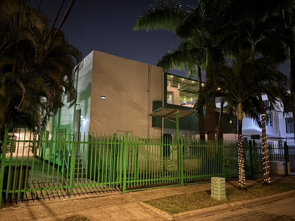Ocean Park apartments lit up at night