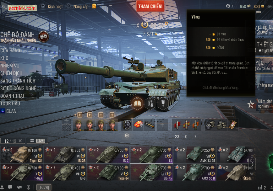 Acc World of Tanks PC (WoT VN) với 6 tank cấp X: T-62A, IS-7...