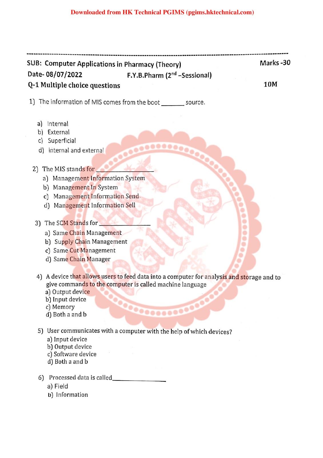 computer applications in pharmacy 2nd sessional S.P.B.C. COP 2nd Semester B.Pharmacy Previous Year's Question Paper,BP205T Computer Applications in Pharmacy,BPharmacy,Previous Year's Question Papers,BPharm 2nd Semester,Sharada kadu - S.P.B.C.COP,
