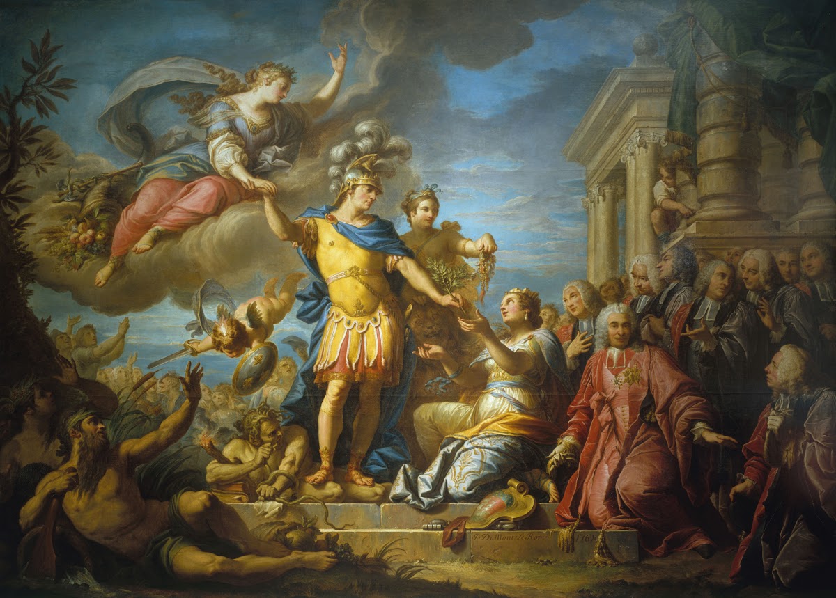 Allégorie en lhonneur de la publication de la paix dAix la Chapelle le 13 févrie