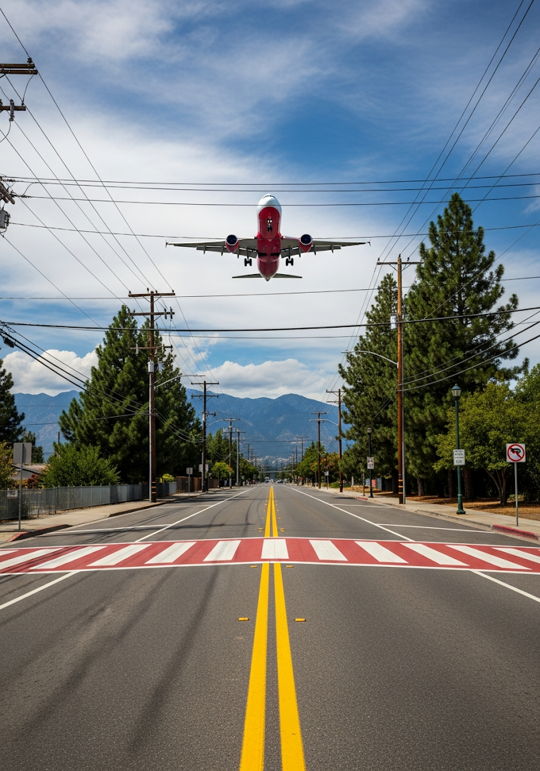 Low Flying Airplane Over Road