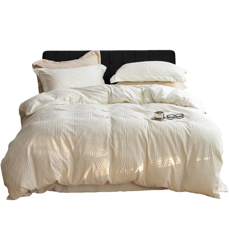 Warm milk fiber fleece bedding set, solid color