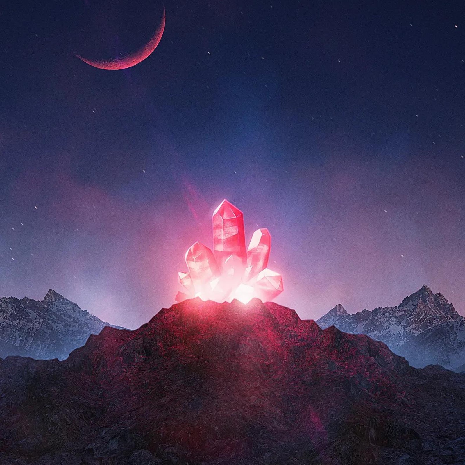Download Glowing Red Crystal On Mountain Full HD iPhone