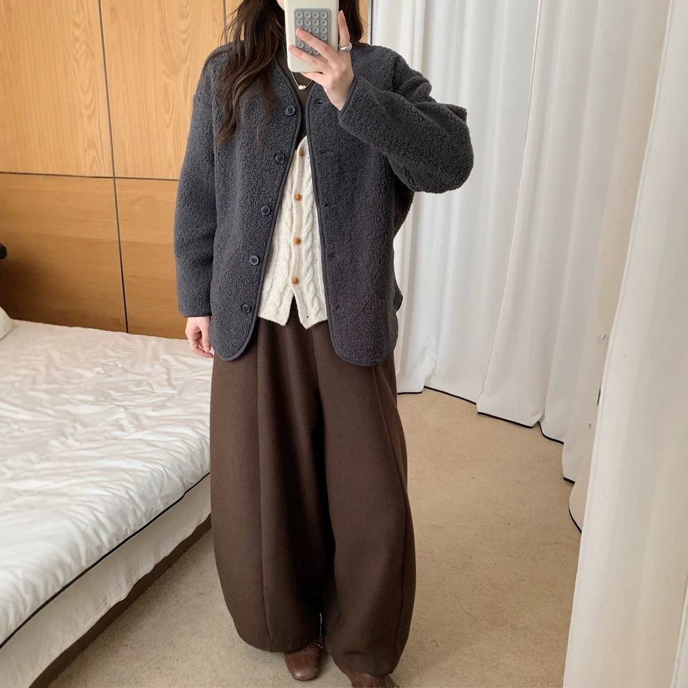 Faux lambswool cardigan, loose, warm