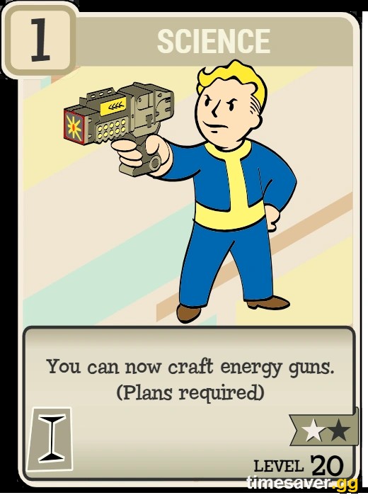 Science! perk card in Fallout 76 — Intelligence-scaling energy weapon damage bonus