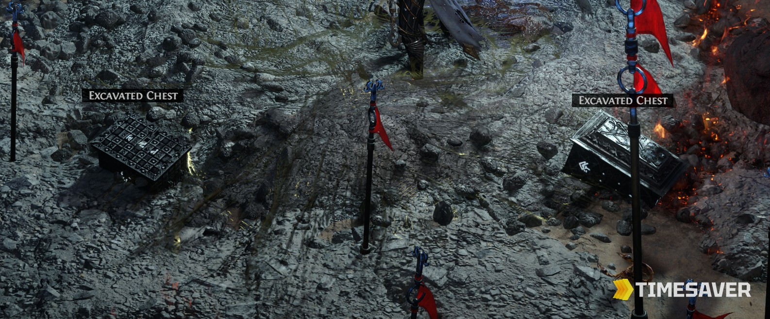 Excavated Chests in a PoE2 Expedition — as of 0.5.3 the basic weapon/armour chests are gone and every chest drops Currency, Uniques or Waystones.