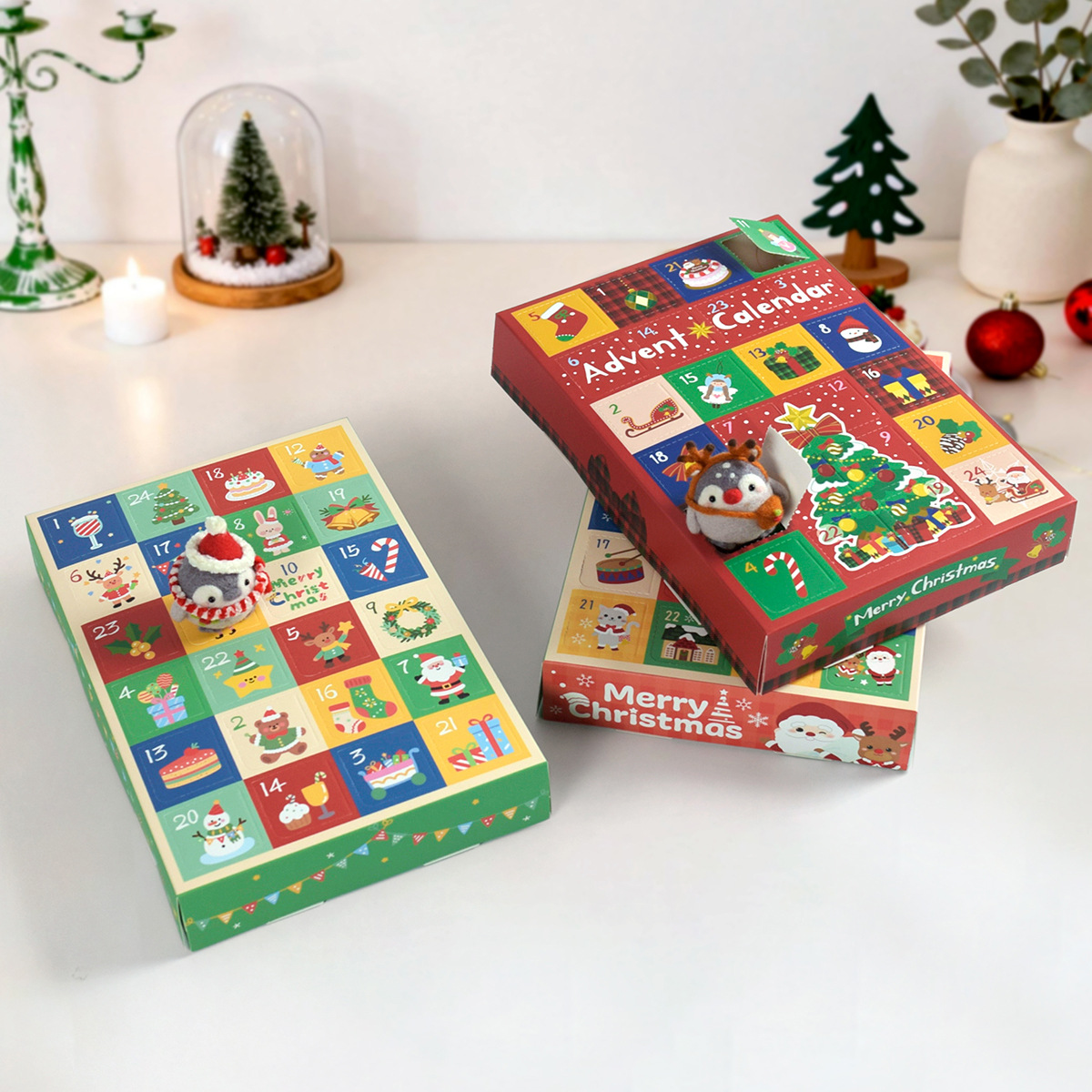 Christmas Advent Calendar Boxes, 24 Compartments, Set of 5