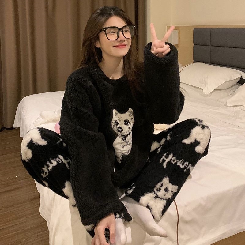 Couple's Pajama, Winter, Coral Fleece, Lined, Cartoon