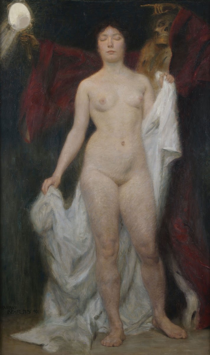 Weiblicher Akt mit Tod als Vanitasallegorie 1901