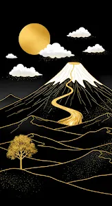 Black Gold Mountain Landscape Minimal Japanese Style Art