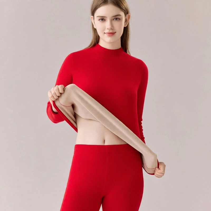 Lined thermal underwear set for women, high collar