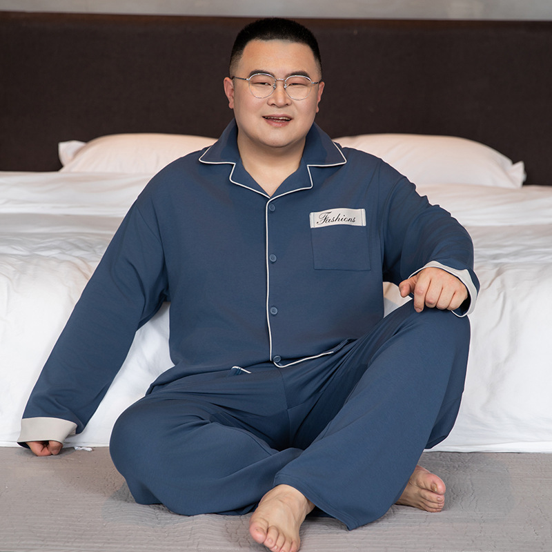 Herren-Pyjama-Set, Baumwolle, mit Revers, große Größen