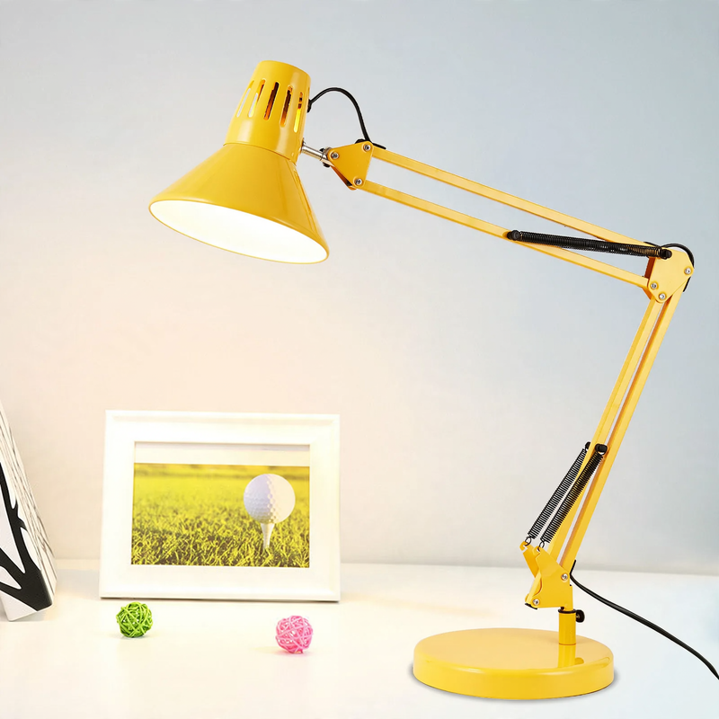 LED desk lamp with long arm and clamp base